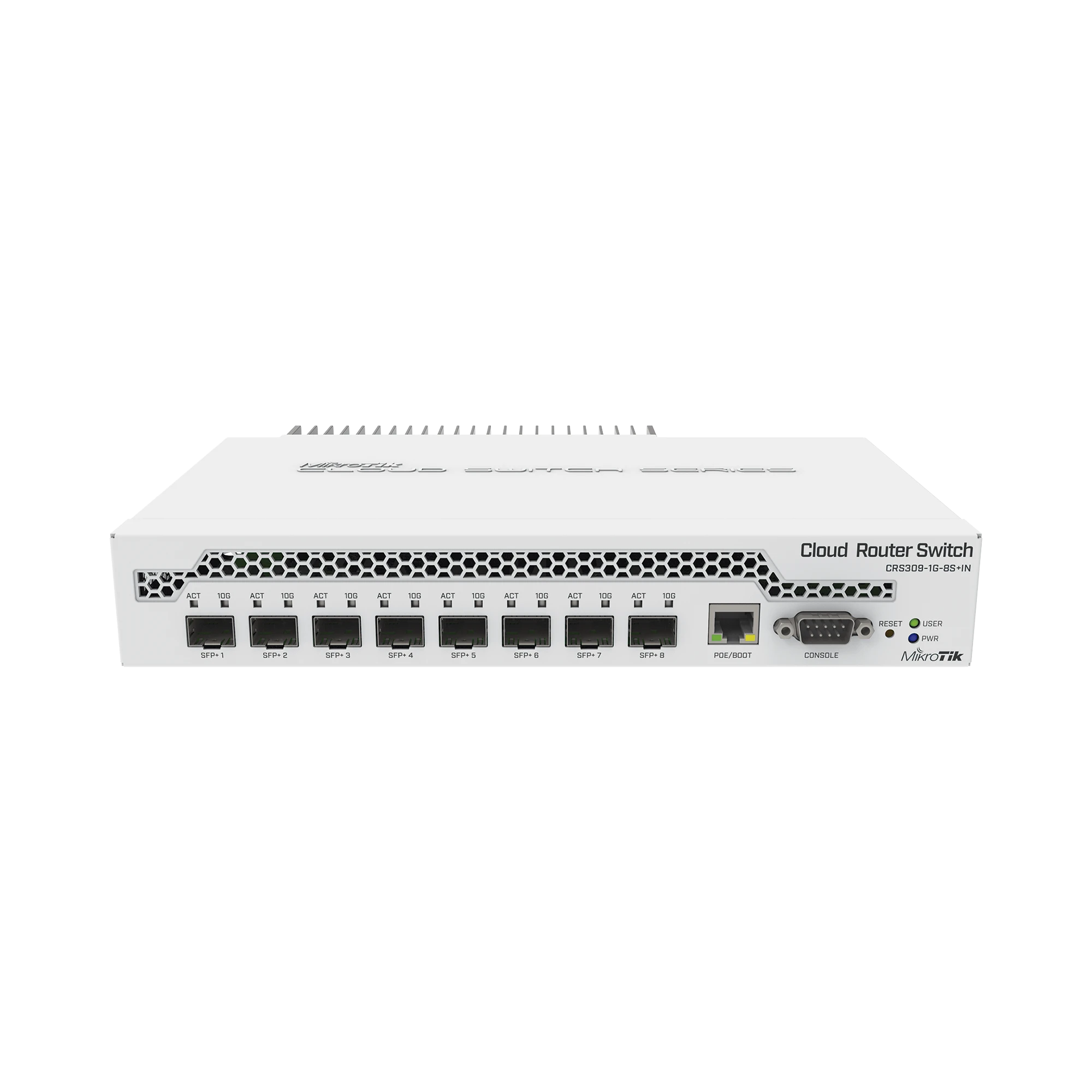 (CRS309-1G-8S+IN) SWITCH ADMINISTRABLE SISTEMA OPERATIVO DUAL, PUERTO 1G RJ45, 8 PUERTOS 10G SFP+ PARA ESCRITORIO-Switches-MIKROTIK-Bsai Seguridad & Controles