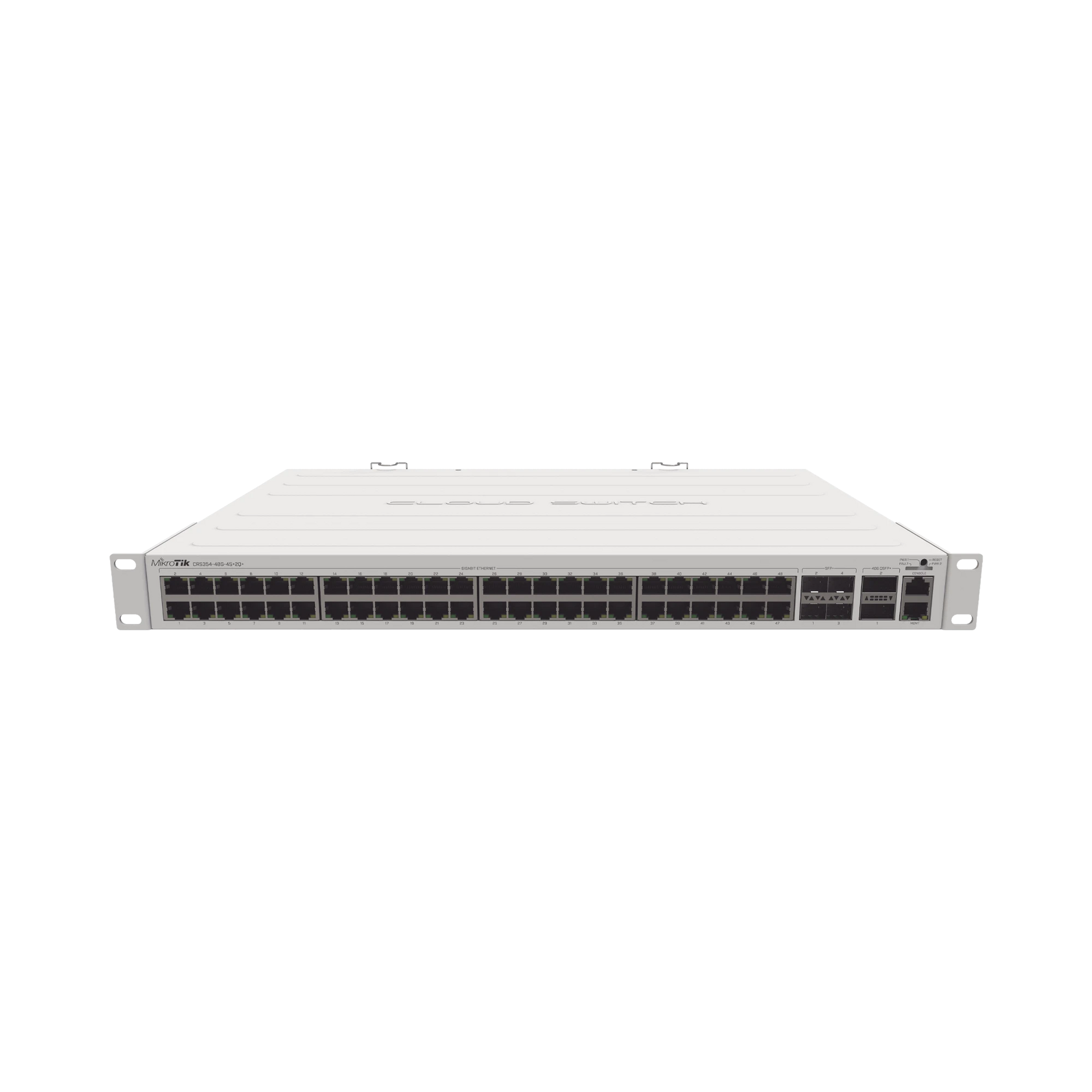 (CRS354-48G-4S+2Q+RM) CLOUD ROUTER SWITCH 48 PUERTOS GIGABIT ETHERNET, 4 PUERTOS SFP+ 10G, 2 PUERTOS QSFP+ 40G, MONTAJE EN RACK-Switches-MIKROTIK-Bsai Seguridad & Controles