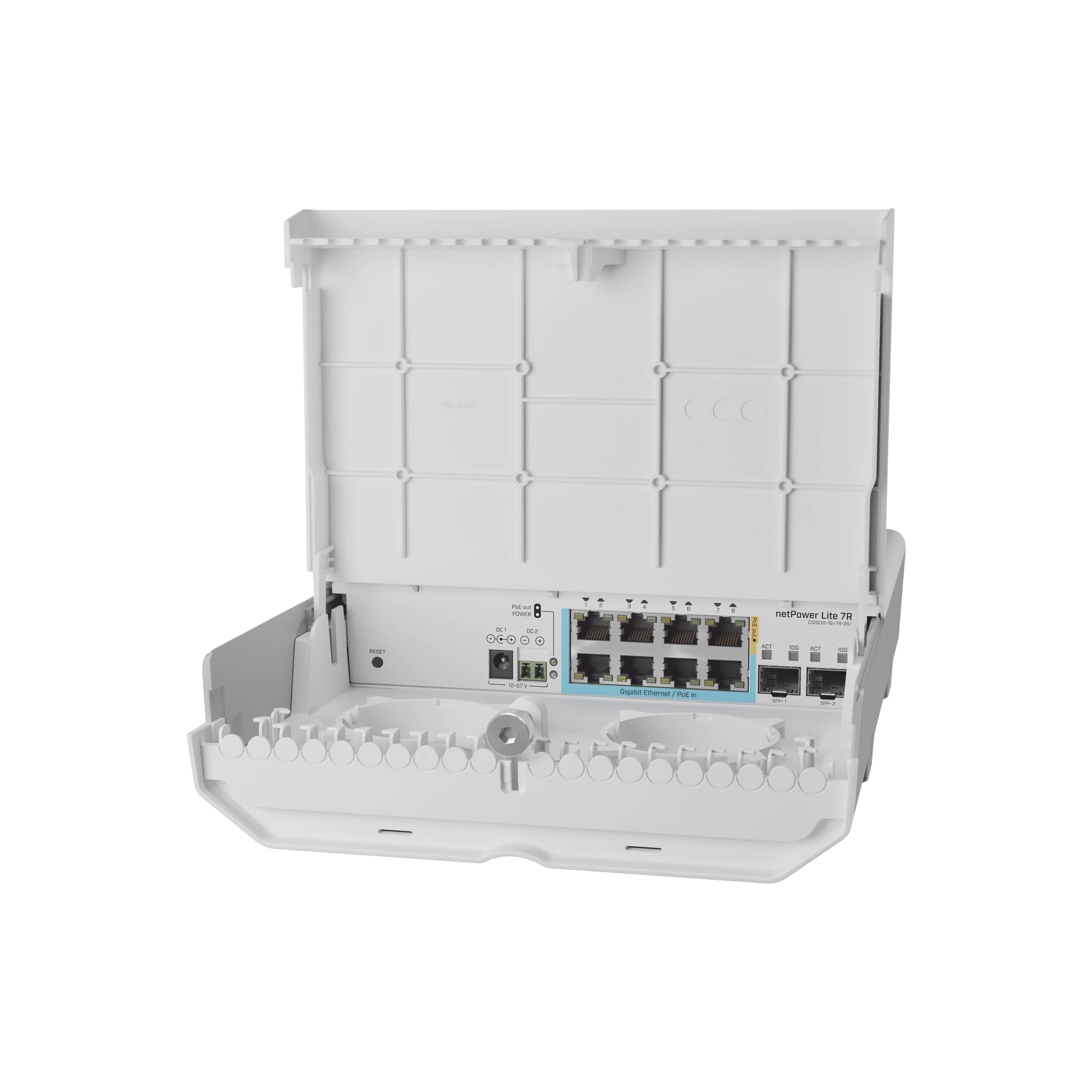 (CSS610-1GI-7R-2S+OUT) NETPOWER LITE 7R SWITCH SMART 7 PUERTOS POE INVERSO GIGABIT, 2 SFP+ 10G, PARA EXTERIOR-Networking-MIKROTIK-Bsai Seguridad & Controles