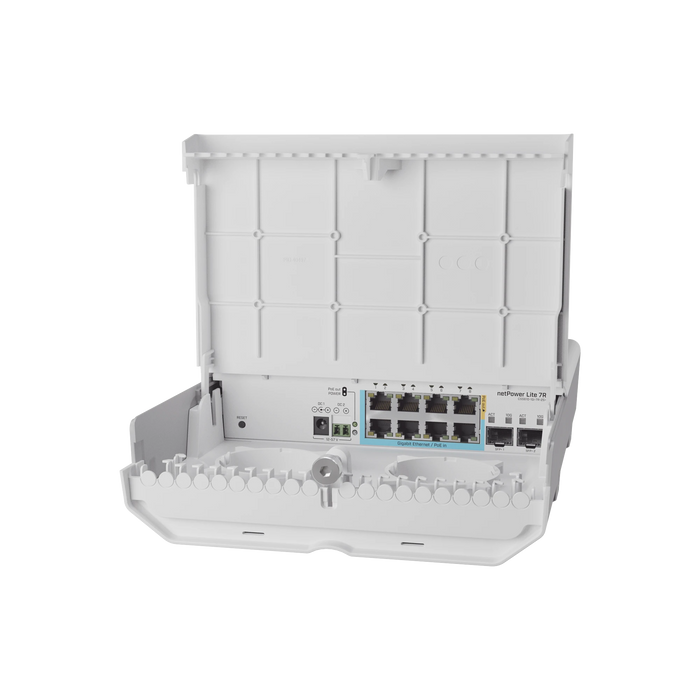 (CSS610-1GI-7R-2S+OUT) NETPOWER LITE 7R SWITCH SMART 7 PUERTOS POE INVERSO GIGABIT, 2 SFP+ 10G, PARA EXTERIOR-Networking-MIKROTIK-CSS610-1GI-7R-2S+OUT-Bsai Seguridad & Controles