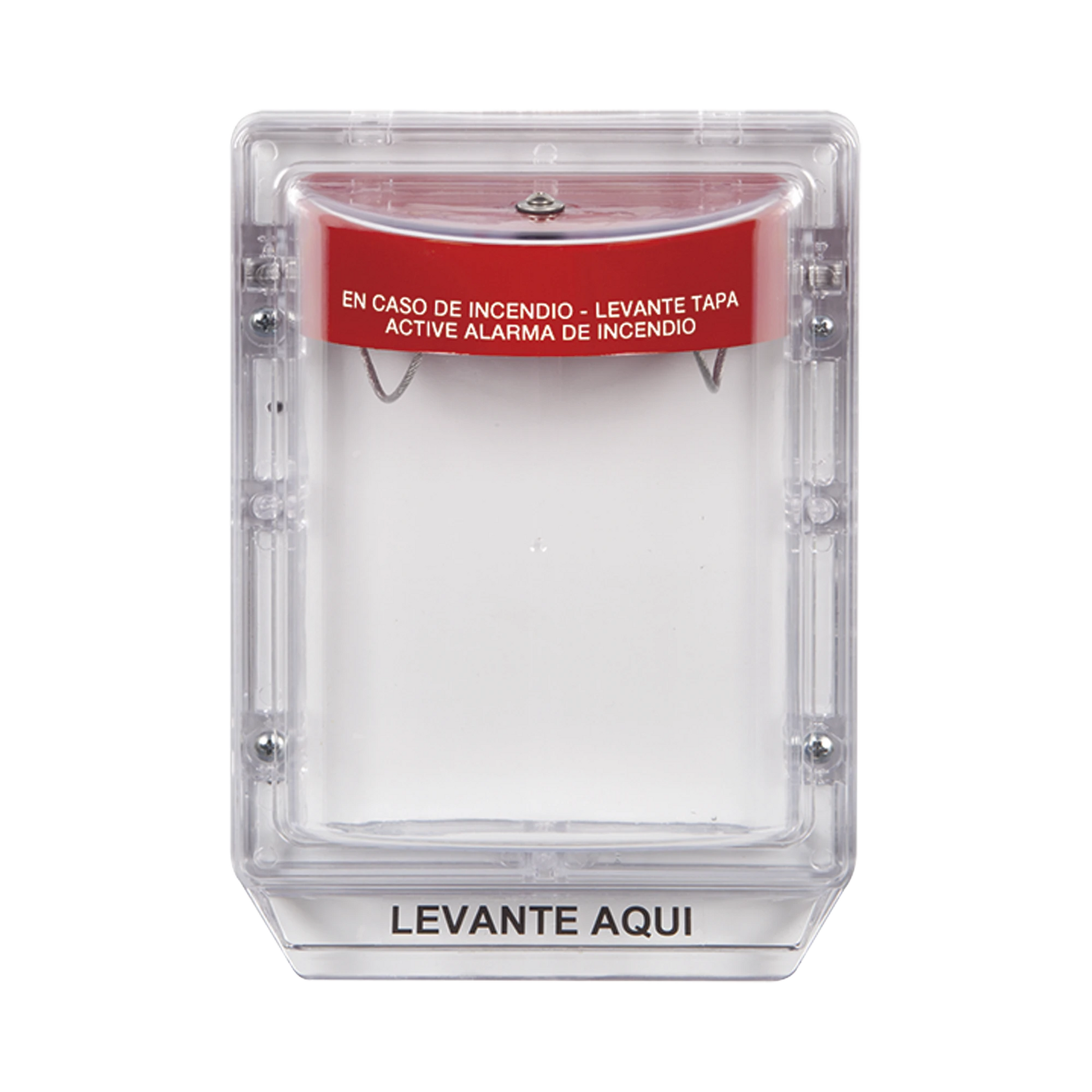 CUBIERTA PROTECTORA DE POLICARBONATO SERIE STOPPER II® , CON BOCINA, SIN ESPACIADOR, MONTAJE EMPOTRADO, ETIQUETA EN ESPAÑOL-Dispositivos Convencionales-STI-Bsai Seguridad & Controles