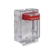 CUBIERTA PROTECTORA SERIE STOPPER II® DE POLICARBONATO, CON BOCINA, ESPACIADOR TRANSPARENTE, ETIQUETA EN ESPAÑOL-Dispositivos Convencionales-STI-Bsai Seguridad & Controles