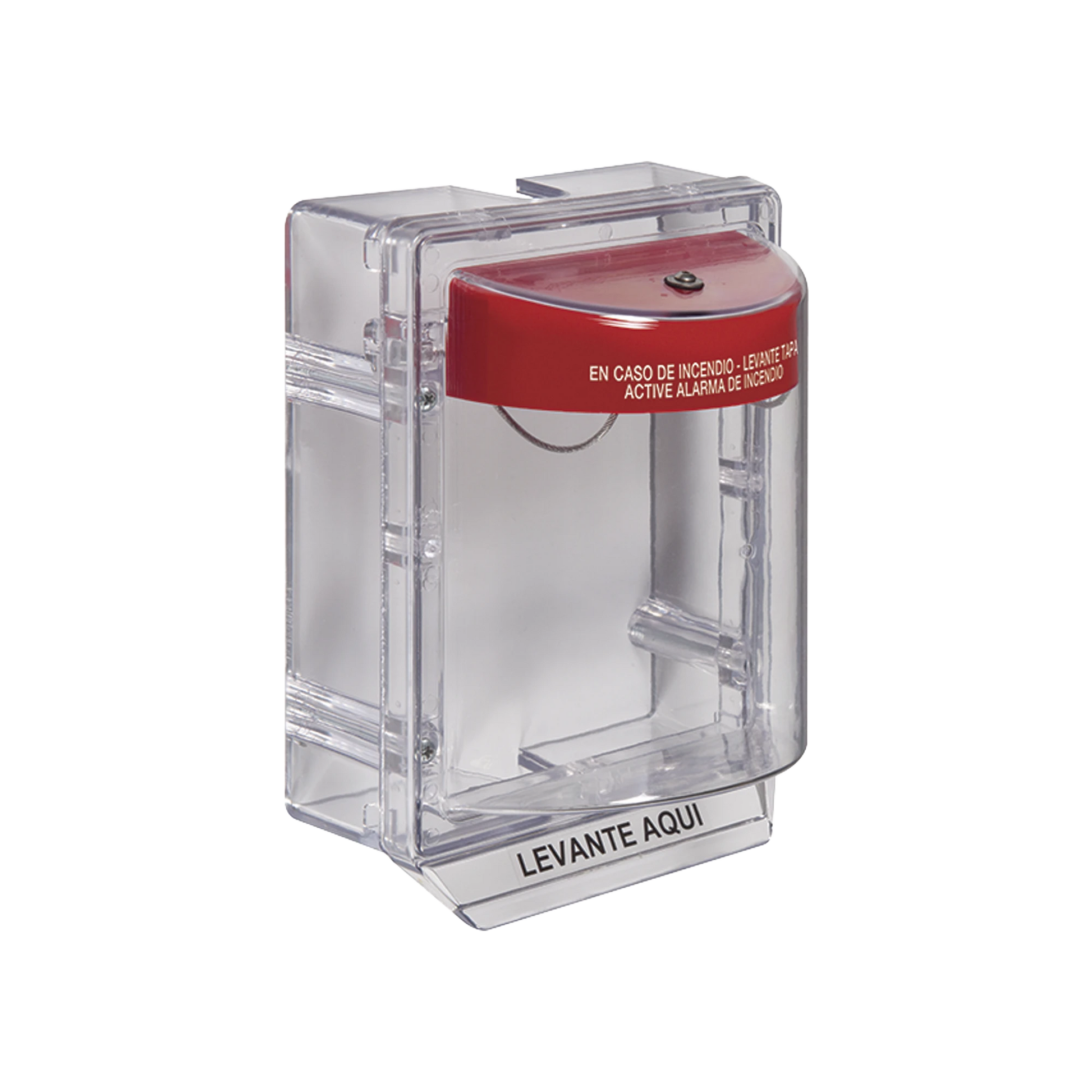 CUBIERTA PROTECTORA SERIE STOPPER II® DE POLICARBONATO, CON BOCINA, ESPACIADOR TRANSPARENTE, ETIQUETA EN ESPAÑOL-Dispositivos Convencionales-STI-Bsai Seguridad & Controles