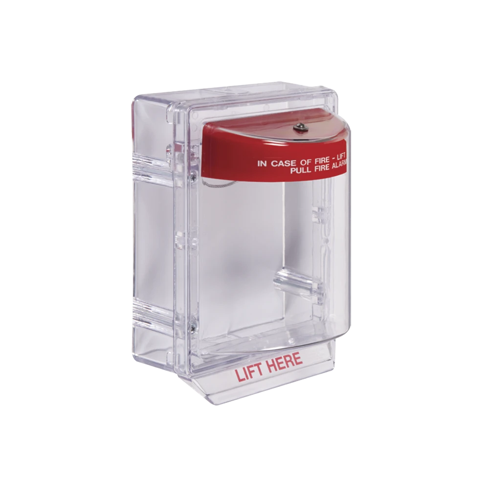 CUBIERTA PROTECTORA SERIE STOPPER II® DE POLICARBONATO, CON BOCINA, ESPACIADOR TRANSPARENTE, MONTAJE EN SUPERFICIE, ETIQUETA EN INGLÉS-Estaciones Manuales de Emergencia-STI-Bsai Seguridad & Controles