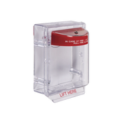 CUBIERTA PROTECTORA SERIE STOPPER II® DE POLICARBONATO, CON BOCINA, ESPACIADOR TRANSPARENTE, MONTAJE EN SUPERFICIE, ETIQUETA EN INGLÉS-Estaciones Manuales de Emergencia-STI-Bsai Seguridad & Controles
