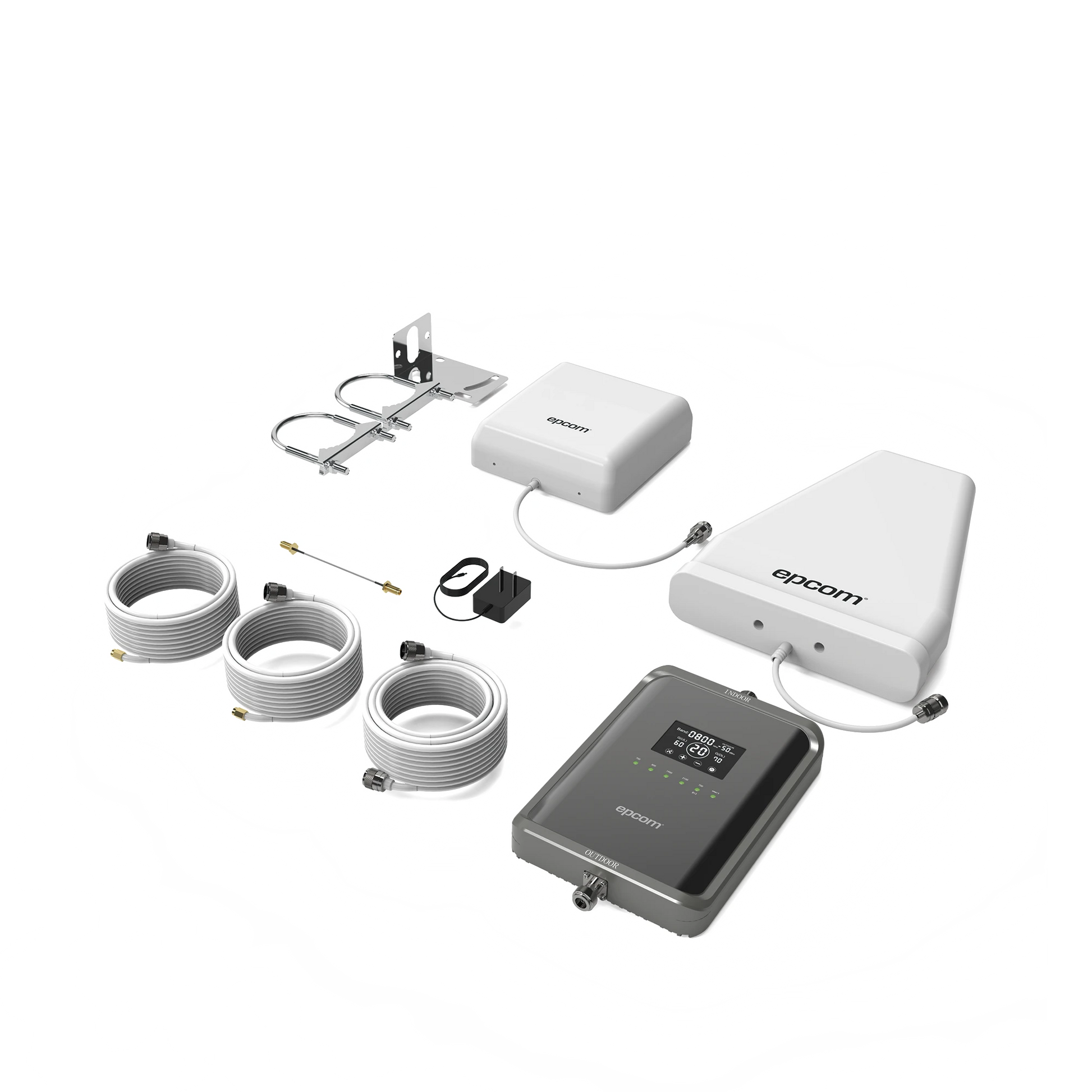KIT AMPLIFICADOR DE SEÑAL CELULAR 5G / MEJORA LAS LLAMADAS CONVENCIONALES Y VOLTE / SOPORTA LOS DATOS DE LAS TECNOLOGÍAS 2G, 3G, 4G Y 5G DE TELCEL, AT&T, MOVISTAR Y OMV DE ALTÁN / CUBRE HASTA 2 ESPACIOS DE 250 M2.-Cobertura Celular 5G, 4G, 3G y Voz-EPCOM-Bsai Seguridad & Controles