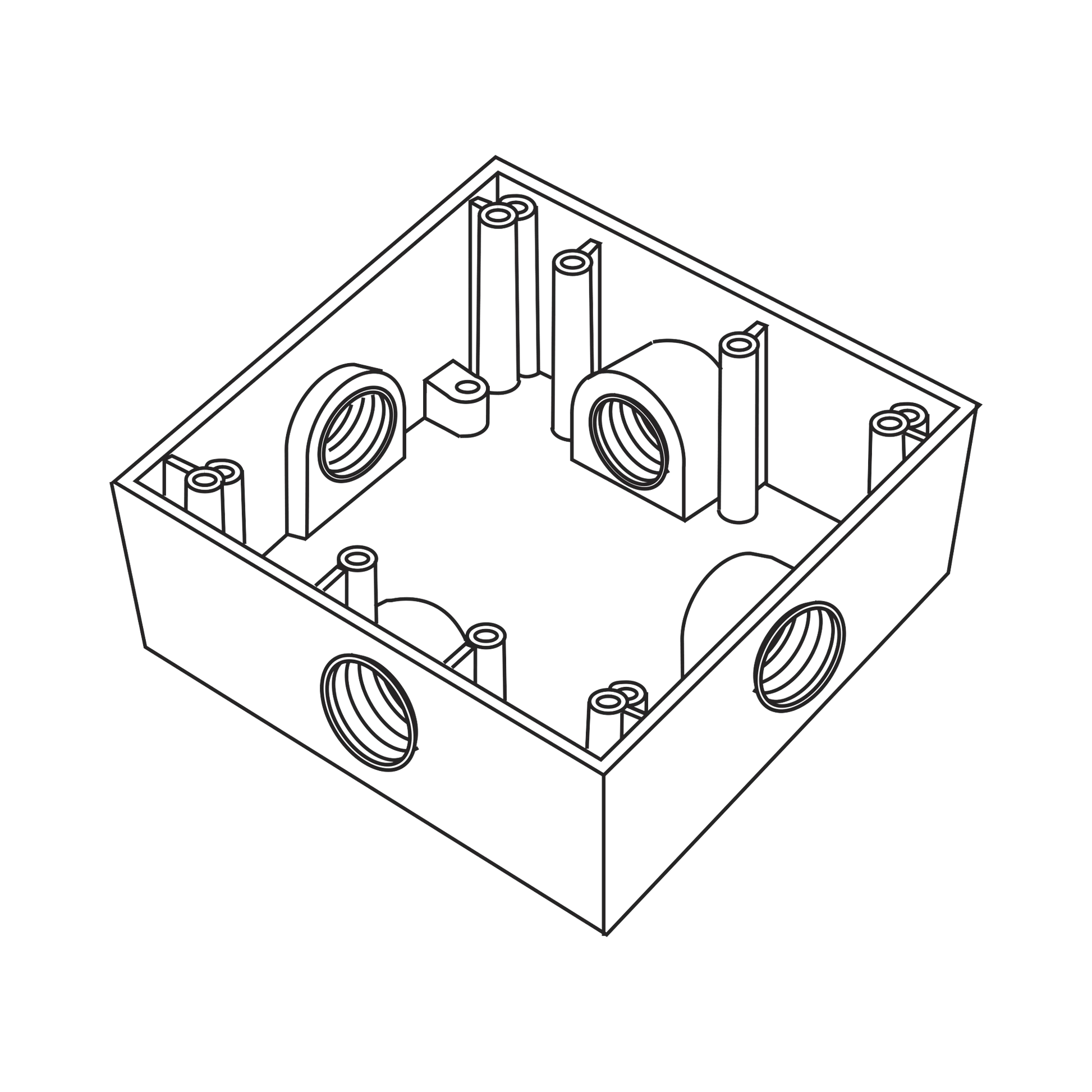 CAJA CUADRADA DE 3/4" (19.05 MM) A PRUEBA DE INTEMPERIE/ CUENTA CON 4 BOCAS.-Canalización-RAWELT-Bsai Seguridad & Controles