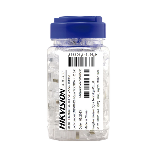 BOTE CON 100 PIEZAS DE PLUG MODULAR RJ45 / CAT 5E / CHAPADO EN ORO A 30 MICRAS / SIN BLINDAJE / FACIL INSTALACIÓN / USO INTERIOR / SOPORTA NORMA TIA-568B / CUMPLE CON ROHS 2.0-Cables y Conectores-HIKVISION-DS-1M5EUA-30U-Bsai Seguridad & Controles