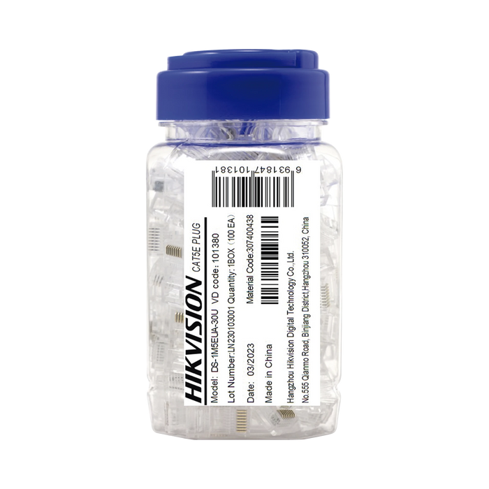 BOTE CON 100 PIEZAS DE PLUG MODULAR RJ45 / CAT 6 / CHAPADO EN ORO A 30 MICRAS / SIN BLINDAJE / FACIL INSTALACIÓN / USO INTERIOR / SOPORTA NORMA TIA-568B / CUMPLE CON ROHS 2.0-Cables y Conectores-HIKVISION-DS-1M6UA-30U-Bsai Seguridad & Controles