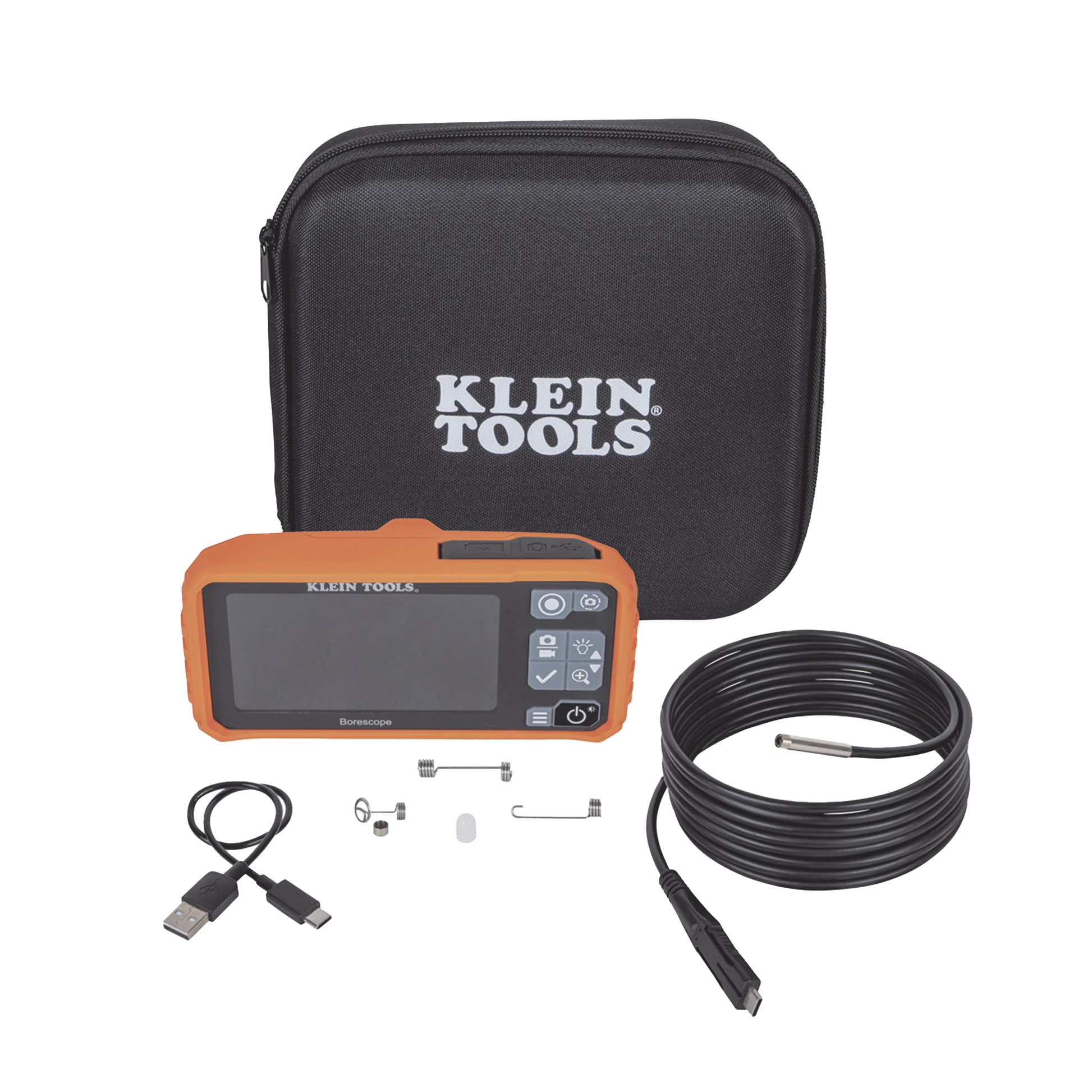 CÁMARA BOROSCOPIO DE INSPECCIÓN 5.5MM 720P USB-C, LCD 4.3" COLOR, CUELLO DE CISNE NYLON DE 10' (3M) CON IMÁN, ESPEJO, 6 LED´S. BATERÍA IO-LI RECARGABLE. IDEAL EN ELECTRICIDAD, HVAC, PLOMERÍA Y AVIACIÓN-Herramientas-KLEIN TOOLS-ET17-Bsai Seguridad & Controles