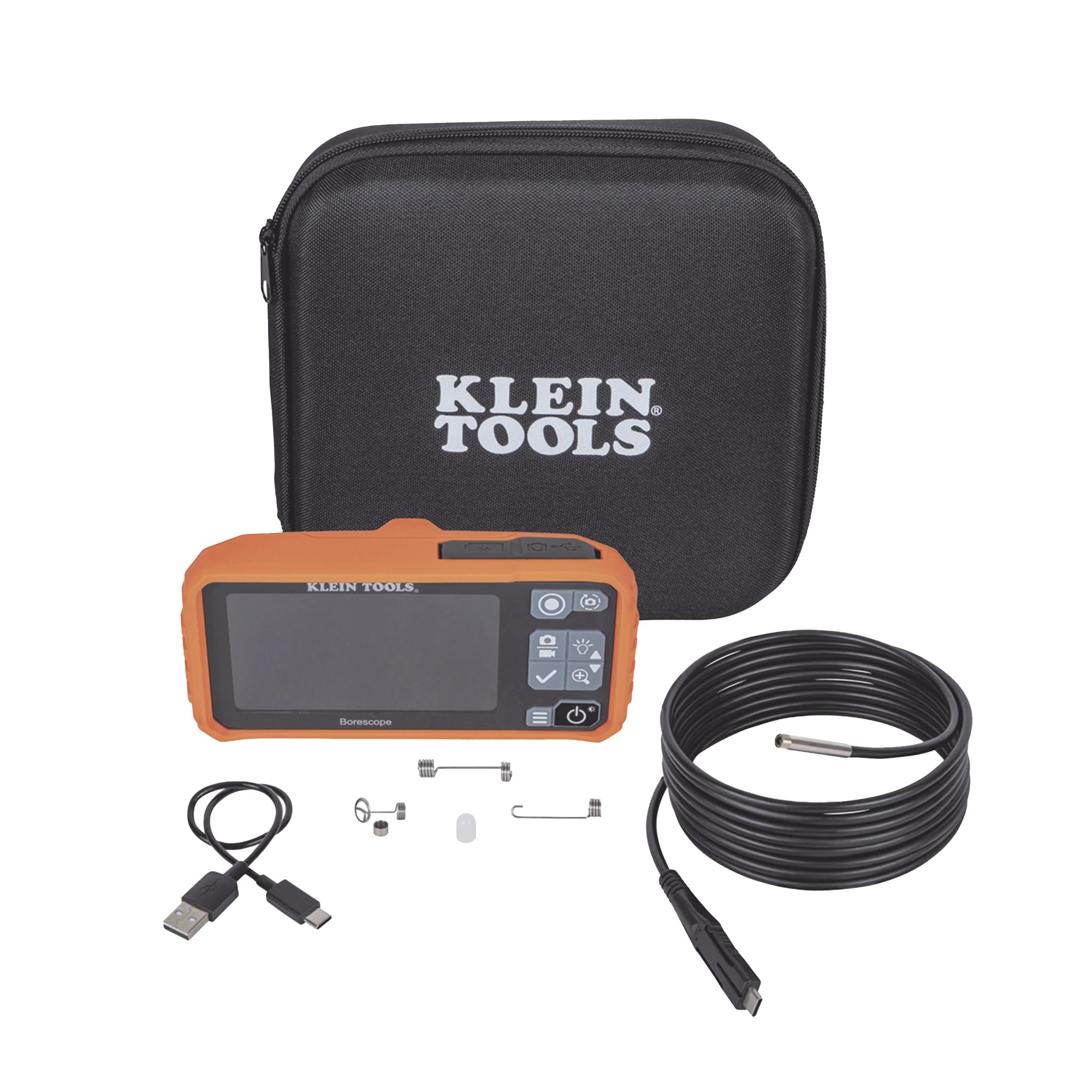 CÁMARA BOROSCOPIO DE INSPECCIÓN 5.5MM 720P USB-C, LCD 4.3" COLOR, CUELLO DE CISNE NYLON DE 10' (3M) CON IMÁN, ESPEJO, 6 LED´S. BATERÍA IO-LI RECARGABLE. IDEAL EN ELECTRICIDAD, HVAC, PLOMERÍA Y AVIACIÓN-Herramientas-KLEIN TOOLS-ET17-Bsai Seguridad & Controles