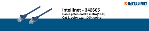 INTELLINET 342605 - CABLE PATCH / CAT 6 / 3.0 METROS (10.0FT) / UTP AZUL / PATCH CORD-Patch Cord / Latiguillo-INTELLINET-ITL2840010-Bsai Seguridad & Controles