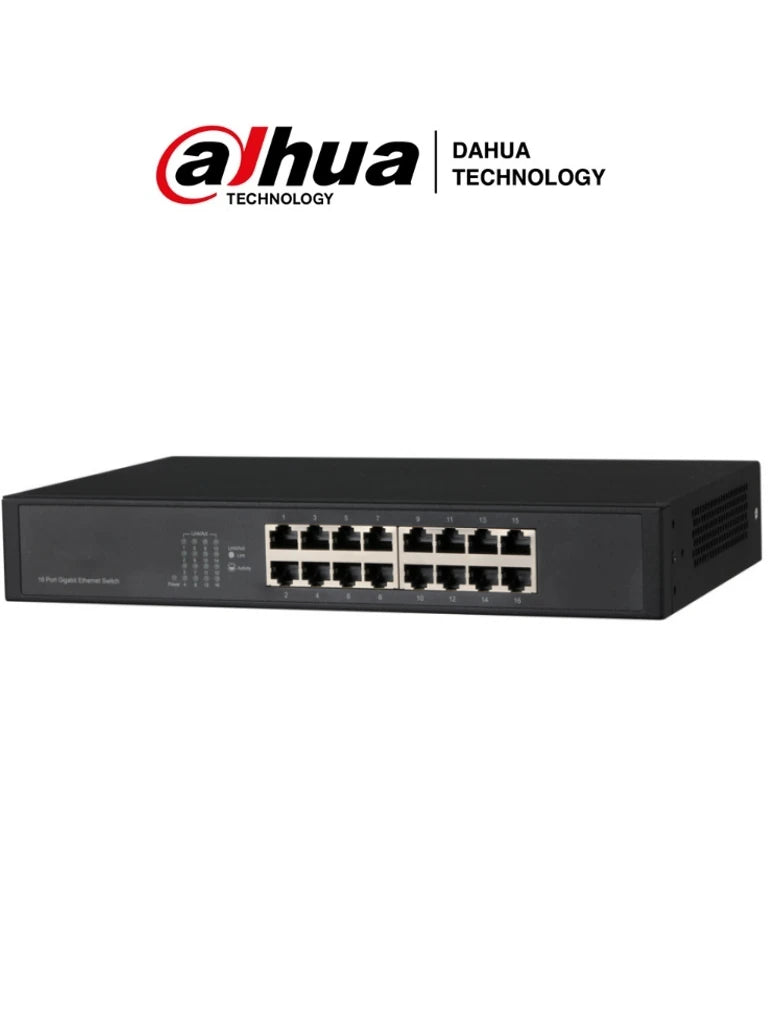 DAHUA DHPFS301616GT - SWITCH GIGABIT DE 16 PUERTOS NO ADMINISTRABLE/ CAPA 2/ 10/100/1000 BASE-T/ CARCASA METALICA/ SWITCHING 32G/ TASA DE REENVIO DE PAQUETES 23.8 MBPS/ MEMORIA BUFER DE PAQUETES 2MB/ CON PROTECCION DE DESCARGAS/-Switches-DAHUA-Bsai Seguridad & Controles