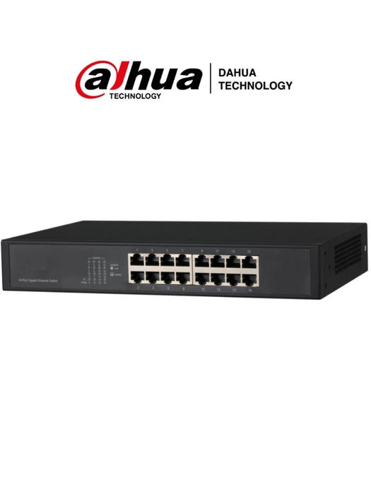 DAHUA DHPFS301616GT - SWITCH GIGABIT DE 16 PUERTOS NO ADMINISTRABLE/ CAPA 2/ 10/100/1000 BASE-T/ CARCASA METALICA/ SWITCHING 32G/ TASA DE REENVIO DE PAQUETES 23.8 MBPS/ MEMORIA BUFER DE PAQUETES 2MB/ CON PROTECCION DE DESCARGAS/-Switches-DAHUA-DRD6100002-Bsai Seguridad & Controles