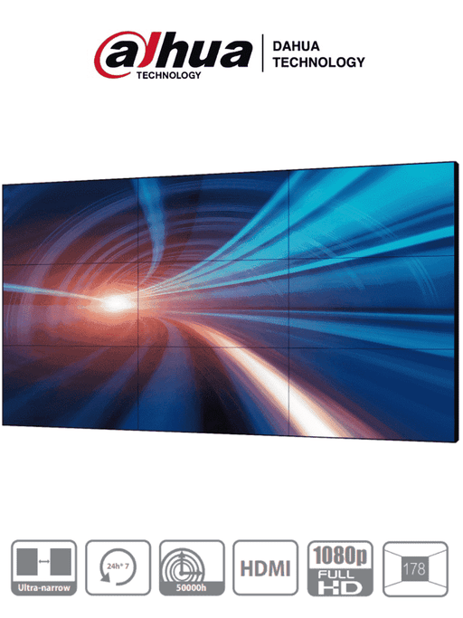 DAHUA DHI-LS550UCM-EF - PANTALLA FULL HD PARA VIDEOWALL DE 55 PULGADAS/ PANEL LCD ADS INDUSTRIAL/ MARCO ULTRADELGADO DE 3.5 MM/ SOPORTA DAISY CHAIN (CONEXIÓN HDMI EN CADENA)/ INTERFACES HDMI, DVI, VGA, BNC Y USB/ BRILLO 500 CD/M2/-Pantallas-DAHUA-DHT0620006-Bsai Seguridad & Controles