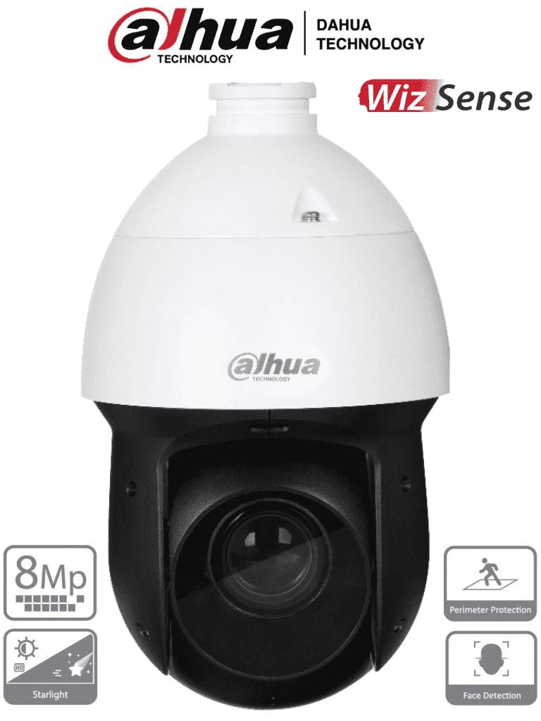 DAHUA SD49825XB-HNR - Cámara IP PTZ 4k/ 8 Megapíxeles/ WizSense/ 25x de Zoom Optico/ H.265/ Starlight/ IR de 100 Metros/ SMD Plus/ Protección Perimetral/ WDR Real/ Detección de Rostros/ IP66/ E&S de Alarmas/ E&S de Audio/-PTZ-DAHUA-Bsai Seguridad & Controles