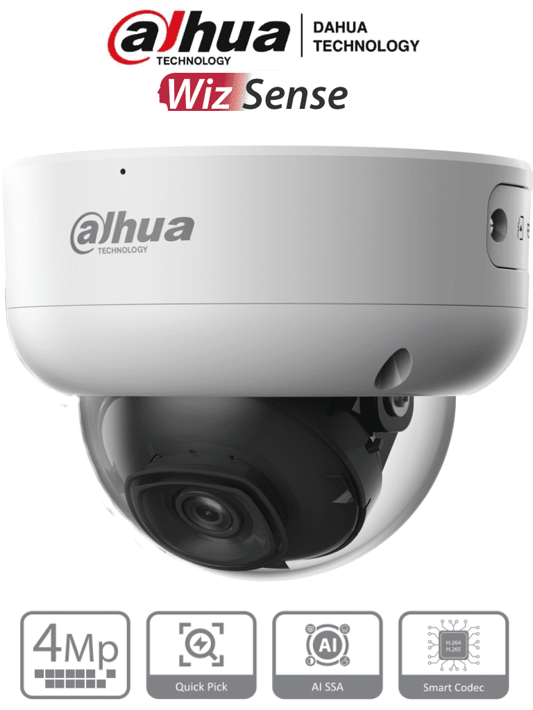 DAHUA IPC-HDBW3441E-AS-S2 - Camara IP Domo Antivandalica de 4 Megapixeles con IA/ WizSense/ Lente de 2.8 mm/ 107 Grados de Apertura/ IR de 50 Metros/ SMD 4.0/ AI SSA/ 1 E&S de Alarma y Audio/ Ranura para MicroSD/ IP67/ IK10/ PoE/-Domo-DAHUA-Bsai Seguridad & Controles