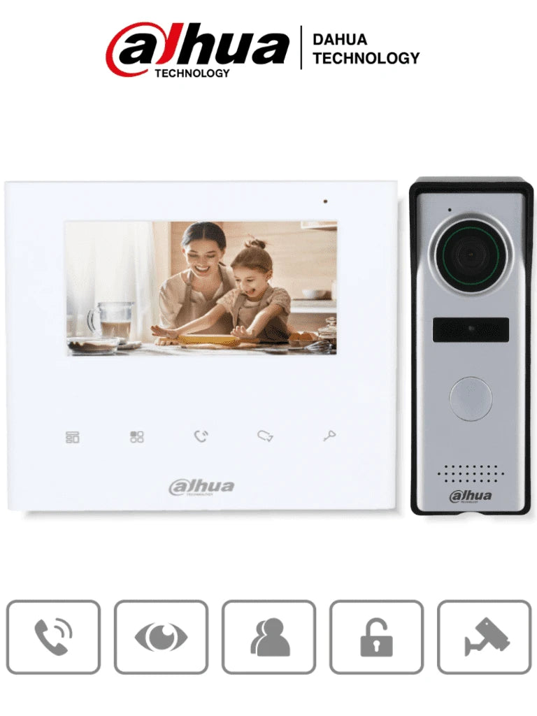 DAHUA KTA04 - Kit de Videoportero Analógico/ Pantalla de 4.3 Pulgadas/ Múltiples Sonidos de Timbre/ Botones Touch/ Frente de Calle de 1.3 Megapíxeles/ Apertura de Puerta/ IP66/ Indicador Led/ Botón de Salida y Detección de Estatus de Puerta/-Kits de Videoporteros-DAHUA-Bsai Seguridad & Controles