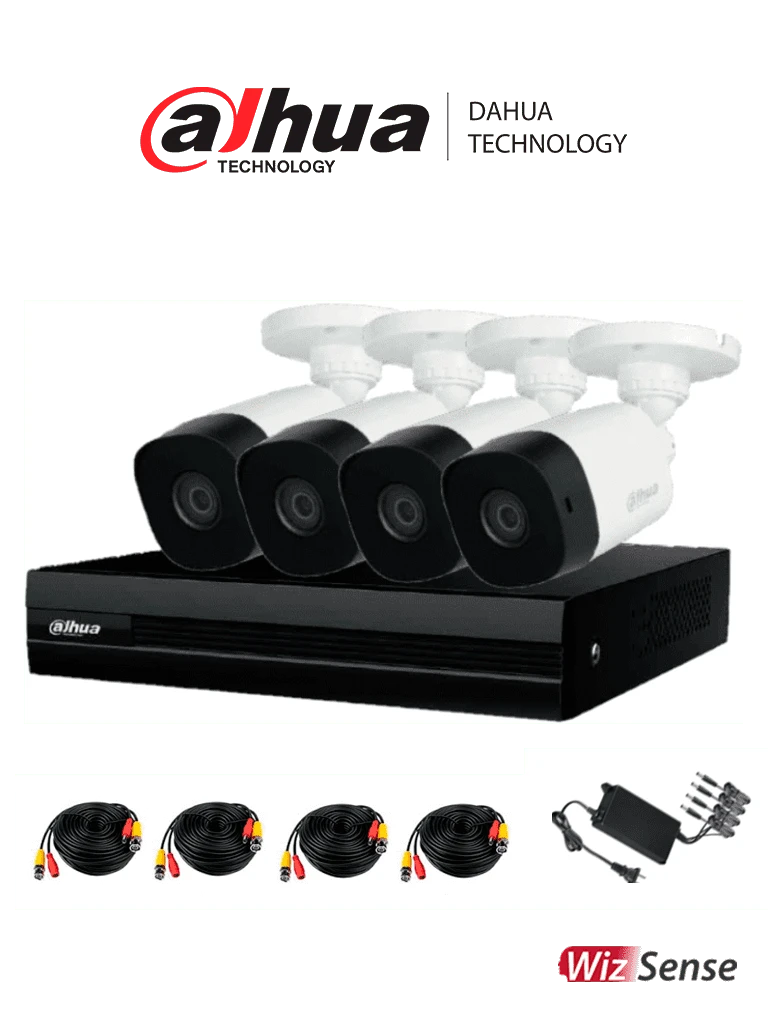 DAHUA KITXVR1B08-I-2MP4CP - Kit de 8 Canales 2 Megapixeles/ con 4 Camaras/ DVR Cooper-I WizSense/ Con IA/ H.265+/ 4 Camaras B1A21 1080p/ 8 Canales+2 IP o Hasta 10 Canales IP/ 4 Ch SMD Plus/ Busqueda de Humanos y Vehiculos/-Paquetes 8 Canales-DAHUA-Bsai Seguridad & Controles
