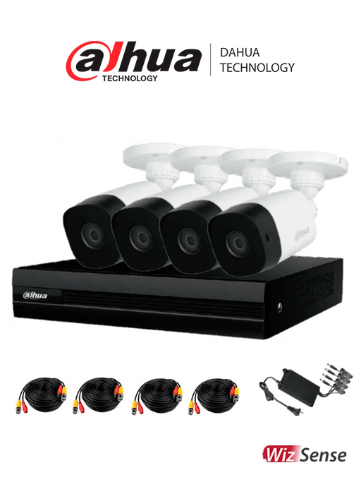 DAHUA KITXVR1B08-I-2MP4CP - Kit de 8 Canales 2 Megapixeles/ con 4 Camaras/ DVR Cooper-I WizSense/ Con IA/ H.265+/ 4 Camaras B1A21 1080p/ 8 Canales+2 IP o Hasta 10 Canales IP/ 4 Ch SMD Plus/ Busqueda de Humanos y Vehiculos/-Paquetes 8 Canales-DAHUA-DHT0260004-Bsai Seguridad & Controles