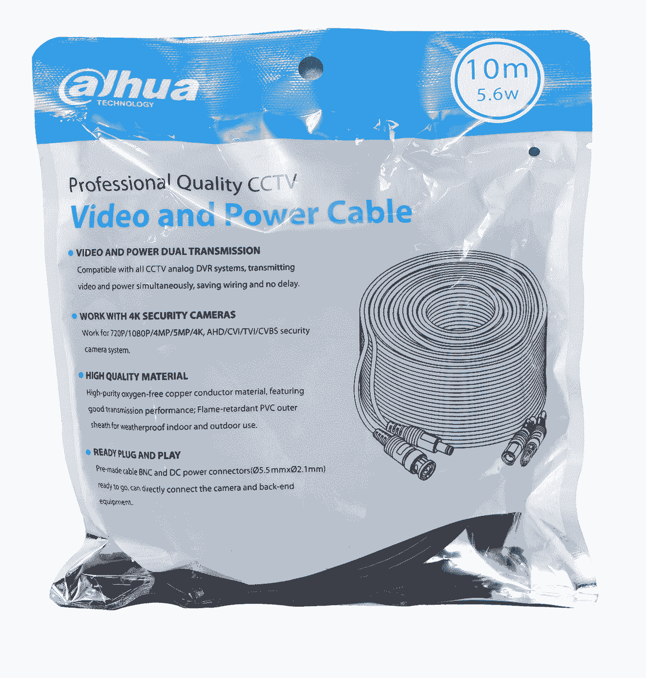 DAHUA DH-PFM942I-10-5 - CABLE DE 10 METROS ARMADO PARA VIDEO Y ENERGÍA/ PARA CAMARAS HASTA 4K/ CON CONECTORES BNC Y DE ENERGÍA/ USO EXTERIOR E INTERIOR/ COBRE DE ALTA PUREZA/ SOPORTA: AHD/CVI/TVI/CVBS/-Siames-DAHUA-Bsai Seguridad & Controles