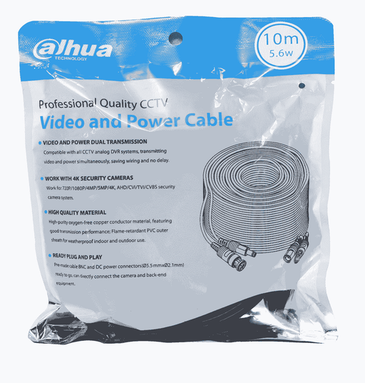 DAHUA DH-PFM942I-10-5 - CABLE DE 10 METROS ARMADO PARA VIDEO Y ENERGÍA/ PARA CAMARAS HASTA 4K/ CON CONECTORES BNC Y DE ENERGÍA/ USO EXTERIOR E INTERIOR/ COBRE DE ALTA PUREZA/ SOPORTA: AHD/CVI/TVI/CVBS/-Siames-DAHUA-DHT2680002-Bsai Seguridad & Controles