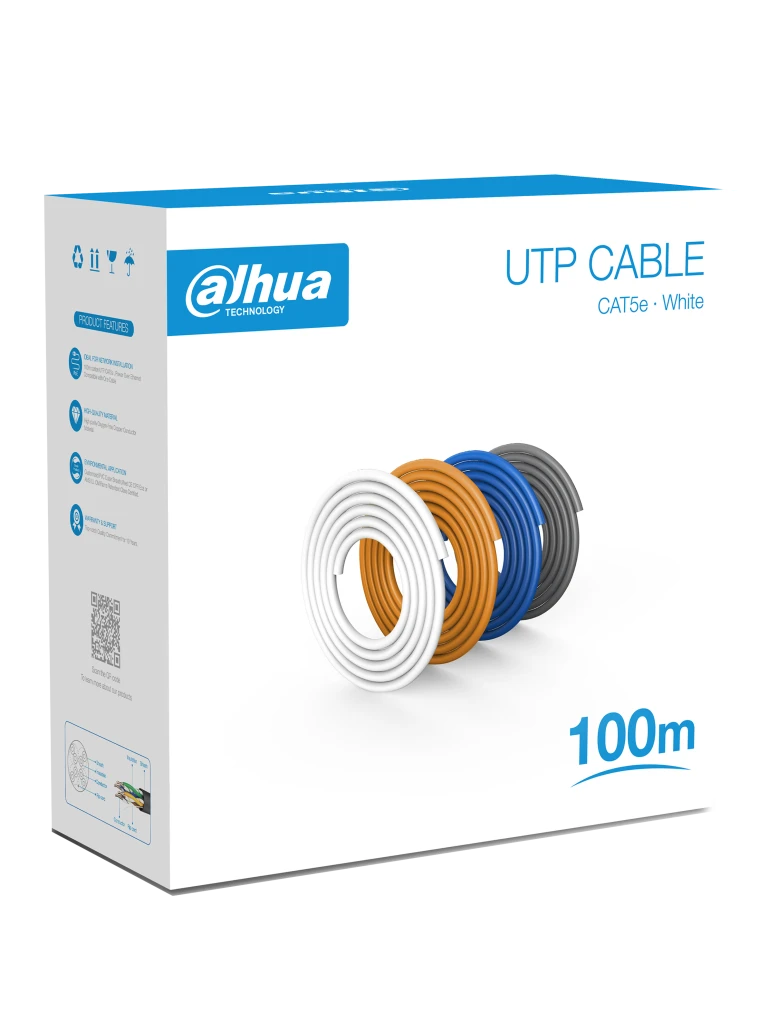 DAHUA PFM920I-5EU-U-100 - BOBINA DE 100 MTS DE CABLE UTP CAT5E/ 100% COBRE/ COLOR BLANCO/ CUBIERTA RETARDANTE DE FLAMA CON CERTIFICACACIÓN ANSI/ UL CM/ IDEAL PARA VIDEO Y REDES/-Cable-DAHUA-Bsai Seguridad & Controles