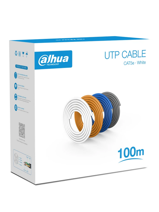 DAHUA PFM920I-5EU-U-100 - BOBINA DE 100 MTS DE CABLE UTP CAT5E/ 100% COBRE/ COLOR BLANCO/ CUBIERTA RETARDANTE DE FLAMA CON CERTIFICACACIÓN ANSI/ UL CM/ IDEAL PARA VIDEO Y REDES/-Cable-DAHUA-DHT2640001-Bsai Seguridad & Controles