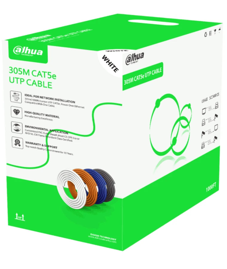 DAHUA PFM922I-5EUN-C - BOBINA DE CABLE UTP CAT5E/ CCA/ 305 METROS/COLOR BLANCO/ USO INTERIOR/ CUBIERTA DE FR-PVC (ROHS COMPLIANT)/-Cable-DAHUA-Bsai Seguridad & Controles