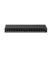 DAHUA DH-PFS3016-16GT-190 - SWITCH POE GIGABIT DE 16 PUERTOS POE GIGABIT/ 190 WATTS TOTALES/ LOS 2 PUERTOS NARANJAS SOPORTAN HI-POE ESTANDAR/ SWITCHING 32 GBPS/ TASA DE REENVIO DE PAQUETES 23.808 MBPS/ PROTECCIÓN CONTRA DESCARGAS/-Switches POE-DAHUA-Bsai Seguridad & Controles