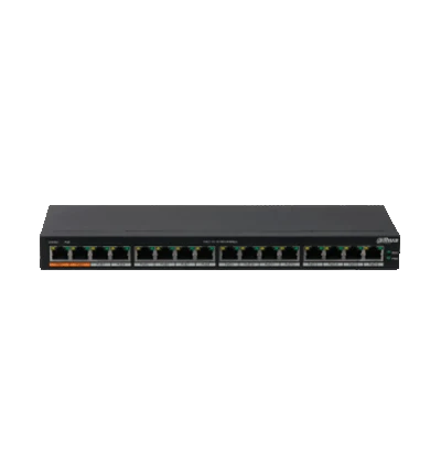 DAHUA DH-PFS3016-16GT-190 - SWITCH POE GIGABIT DE 16 PUERTOS POE GIGABIT/ 190 WATTS TOTALES/ LOS 2 PUERTOS NARANJAS SOPORTAN HI-POE ESTANDAR/ SWITCHING 32 GBPS/ TASA DE REENVIO DE PAQUETES 23.808 MBPS/ PROTECCIÓN CONTRA DESCARGAS/-Switches POE-DAHUA-Bsai Seguridad & Controles