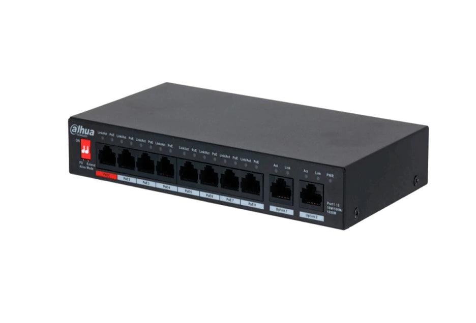 DAHUA PFS3010-8GT-96 - SWITCH POE DE 10 PUERTOS GIGABITE/ 8 PUERTOS POE/ 2 PUERTOS UPLINK 10/100/1000/ 96 WATTS TOTALES/ SWITCHING 20 GBPS/ TASA DE REENVIO DE PAQUETES 14.88 MBPS/ POE 2.0/-Switches POE-DAHUA-Bsai Seguridad & Controles