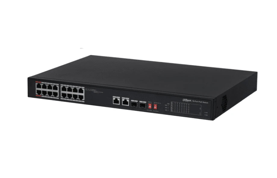 DAHUA PFS3218-16ET-135 - SWITCH POE ETHERNET DE 18 PUERTOS/ 16 PUERTOS POE 10/100 MBPS/ 135 WATTS TOTALES/ 2 PUERTOS SFP/ POE WATCHDOG/ SWITCHING 7.2 GBPS/ TASA DE REENVIO DE PAQUETES 5.3568/-Switches POE-DAHUA-Bsai Seguridad & Controles