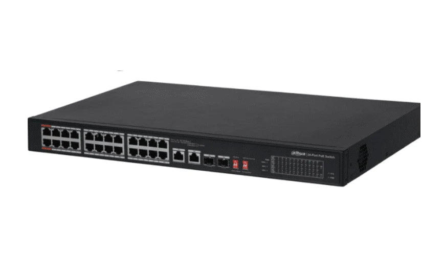 DAHUA PFS3226-24ET-240 - DAHUA SWITCH POE ETHERNET DE 26 PUERTOS/ 24 PUERTOS POE 10/100/ 240 WATTS TOTALES/ PUERTO 1 Y 2 SOPORTAN 60 WATTS HI-POE/ 2 PUERTOS SFP/ POE WATCHDOG/ SWITCHING 8.8 GBPS/ TASA DE REENVIO DE PAQUETES 6.5472/-Switches POE-DAHUA-Bsai Seguridad & Controles