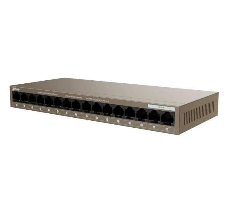 DAHUA PFS3016-16GT-M- SWITCH GIGABIT DE 16 PUERTOS NO ADMINISTRABLE/ CAPA 2/ 10/100/1000 BASE-T/ CARCASA METALICA/ SWITCHING 32G/ TASA DE REENVIO DE PAQUETES 23.8 MBPS/ MEMORIA BUFER DE PAQUETES 2MB/ CON PROTECCION DE DESCARGAS/-Switches-DAHUA-Bsai Seguridad & Controles