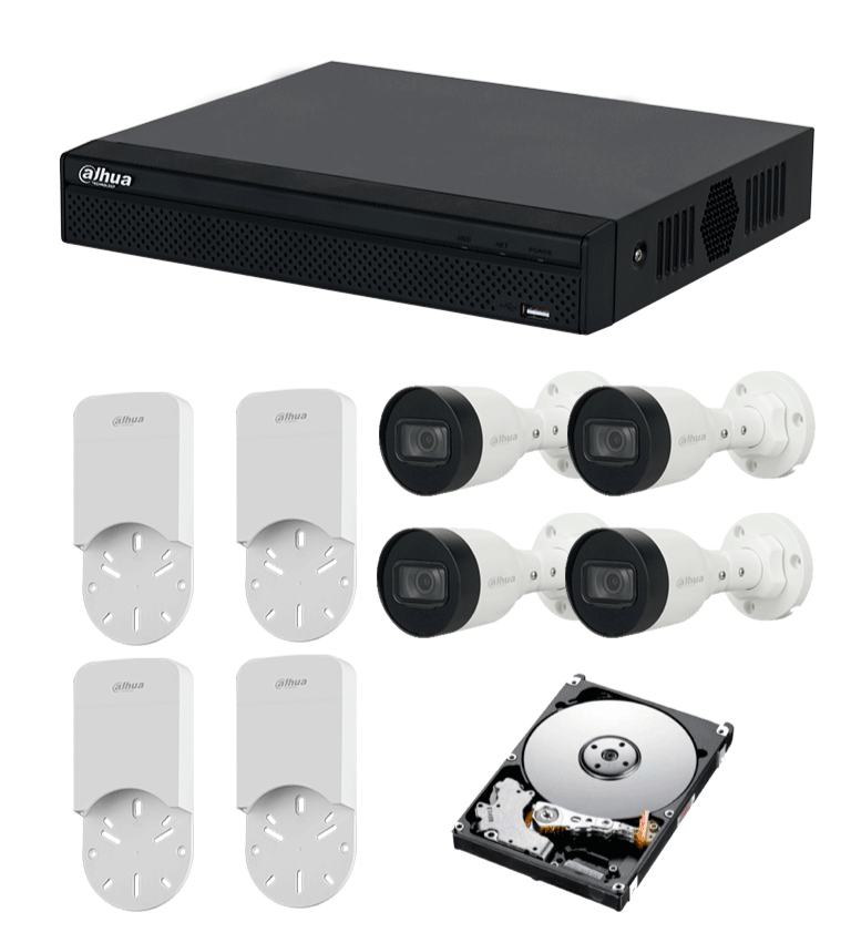 DAHUA KITNVR1104HS-P+4C+4S 1TB- KIT IP DE 4 CANALES CON NVR CON 4 PUERTOS POE, 1TB DE ALMACENAMIENTO, Y 4 CÁMARAS BULLET DE 2MP CON CLASIFICACIÓN IP67. INCLUYE CAJA DE CONEXIONES PFA12A DE POLICARBONATO RESISTENTE, IDEAL PARA EXTERIORES. #KITDAHUA-Kits IP-DAHUA-Bsai Seguridad & Controles