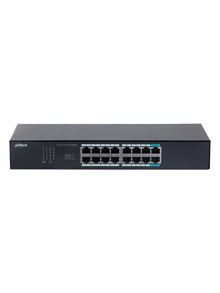 DAHUA DH-S3016-16GT- SWITCH GIGABIT DE 16 PUERTOS NO ADMINISTRABLE DE CAPA 2, CON VELOCIDAD 10/100/1000 MBPS, CAPACIDAD DE CONMUTACIÓN DE 32G, TASA DE REENVÍO DE 23.8 MBPS Y PROTECCIÓN CONTRA DESCARGAS.-Switches-DAHUA-Bsai Seguridad & Controles