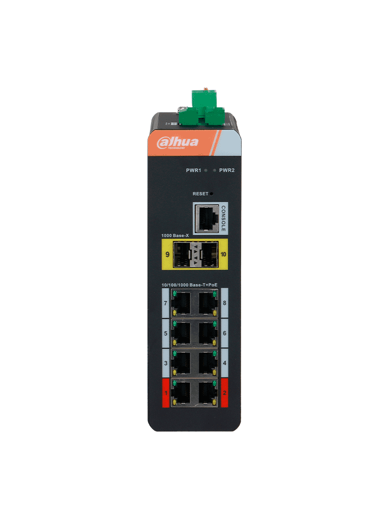 DAHUA IS4210-8GT-120 SWITCH POE GIGABIT GRADO INDUSTRIAL DE 10 PUERTOS CON 8 PUERTOS POE / POE WATCHDOG/ ADMINISTRABLE CAPA 2/ 8 PUERTOS POE GIGABIT/250 M DE TRANSMISIÓN POE DE LARGA DISTANCIA (10 MBPS)/ FUENTE DE ALIMENTACIÓN REDUNDANTE-Switches POE-DAHUA-Bsai Seguridad & Controles