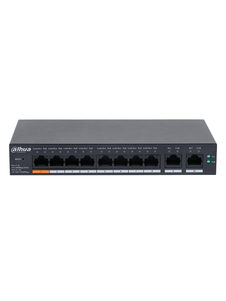 DAHUA DH-CS4010-8ET-60 SWITCH POE DE 8 PUERTOS / POE INTELIGENTE/ 60WATTS TOTALES/ 2 PUERTOS UPLINK/ SWITCHING 4.8GBPS/ PROTECCIÓN DE DESCARGAS/ DOLYNK CARE/ #BUENFINDAHUA20 #NOV-Switches POE-DAHUA-Bsai Seguridad & Controles