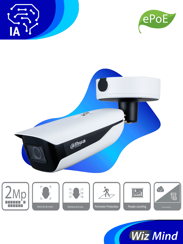 DAHUA IPC-HFW5242HN-ZHE-MF - CÁMARA IP BULLET RESOLUCIÓN DE 2 MP/ LENTE MOT. 2.7 A 18MM/ ∢ 107°-33.9°/ IR 70 MTS/ IA WIZ