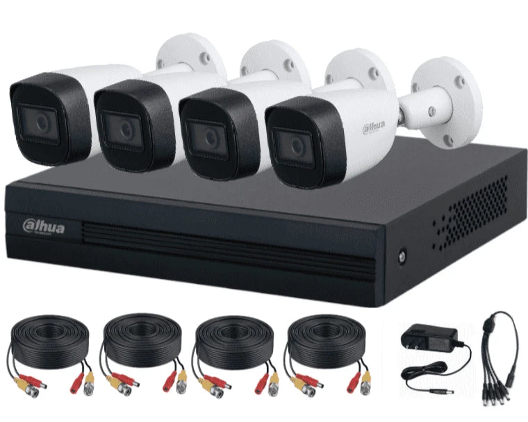 DAHUA KITXVR1B04-I+HFW1200CMA- KIT DE 4 CANALES DE 2 MEGAPIXELES CON AUDIO/ DVR COOPER-I WIZSENSE/ CON IA/ H.265+/ 4 CAMARAS METALICAS CON MICROFONO INTEGRADO/ 4 CH+ 1 IP O HASTA 5 CH IP/ 4 CH SMD PLUS/ ACCESORIOS INCLUIDOS/ #PRECIOSHOT-Paquetes 4 Canales-DAHUA-Bsai Seguridad & Controles