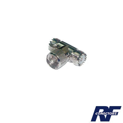 ADAPTADOR EN FORMA T, DE CONECTOR UHF MACHO (PL-259) A DOBLE UHF HEMBRA (SO-239), NÍQUEL/ PLATA/ DELRIN.-Adaptadores-RF INDUSTRIES,LTD-Bsai Seguridad & Controles