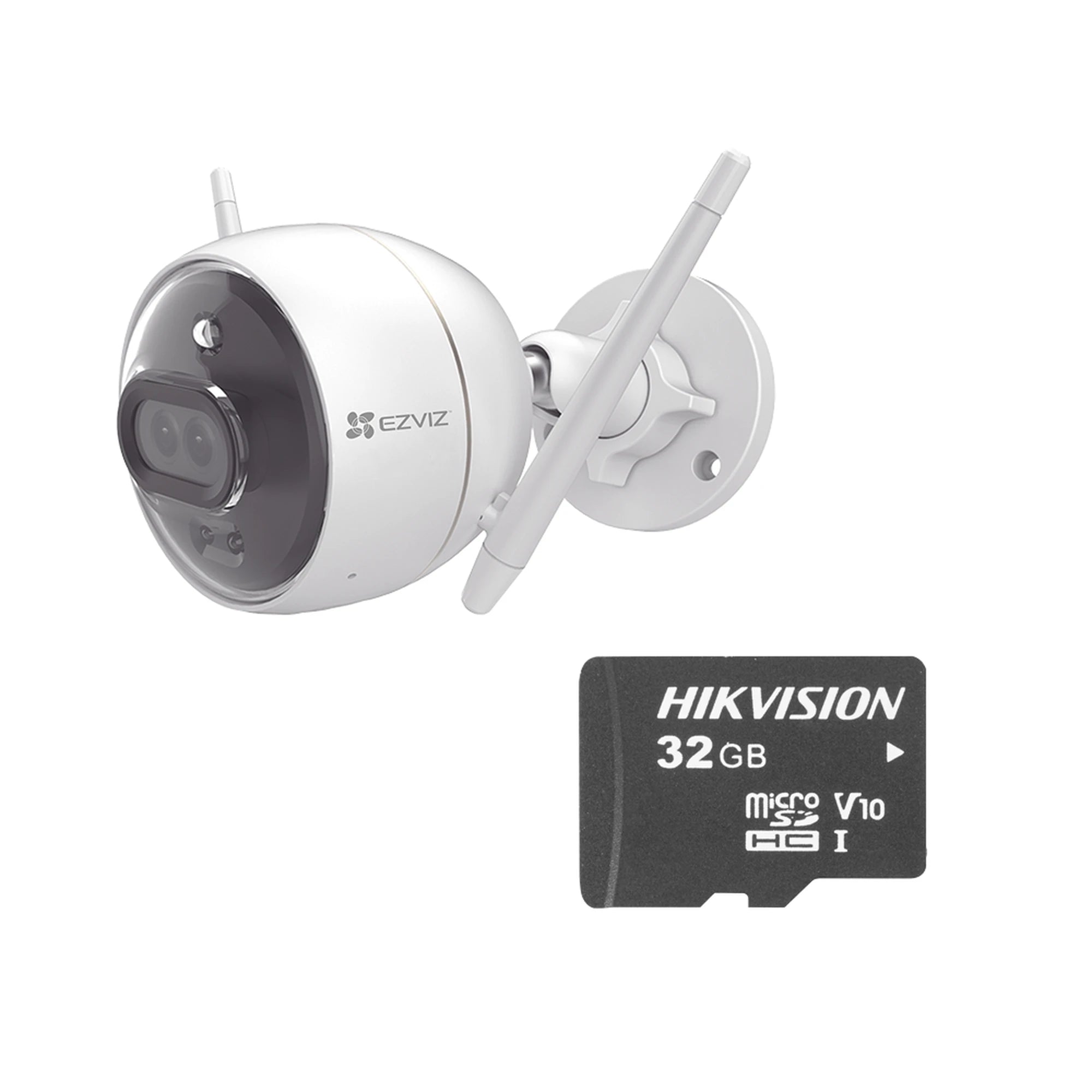 KIT DE CAMARA WIFI Y MEMORIA MICRO SD / INCLUYE 1 PIEZA C3X Y 1 MEMORIA MICROSD 32GB / AUDIO DE DOS VÍAS / COLORES EN OSCURIDAD / DETECCIÓN HUMANA Y DE VEHÍCULO-Kits Sistemas Completos-EZVIZ-Bsai Seguridad & Controles