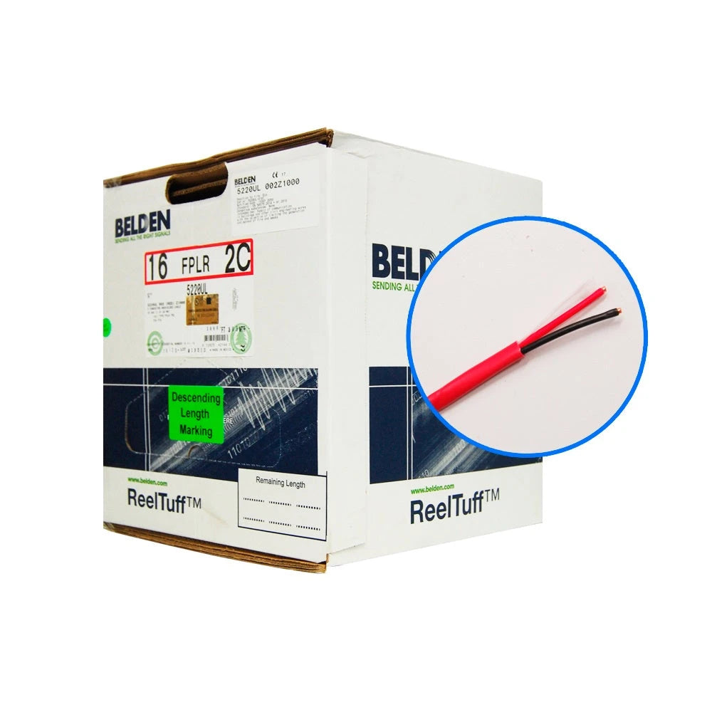 CABLE DE ALARMA CONTRA INCENDIO BELDEN 5220UL 002Z1000 FORRO PVC ROJO CMR RISER-FPLR 2C/16AWG 2 CONDUCTORES CALIBRE 16 AWG SOLIDO 100% COBRE USO INTERIOR ESPECIAL PARA APLICACIONES ALARMA DE INCENDIO, MONITORIZACIÓN / DETECCIÓN, CIRCUITOS: AUDIO, CONTR...-Audio / Control / Intrusi&oacute;n-BELDEN-Bsai Seguridad & Controles