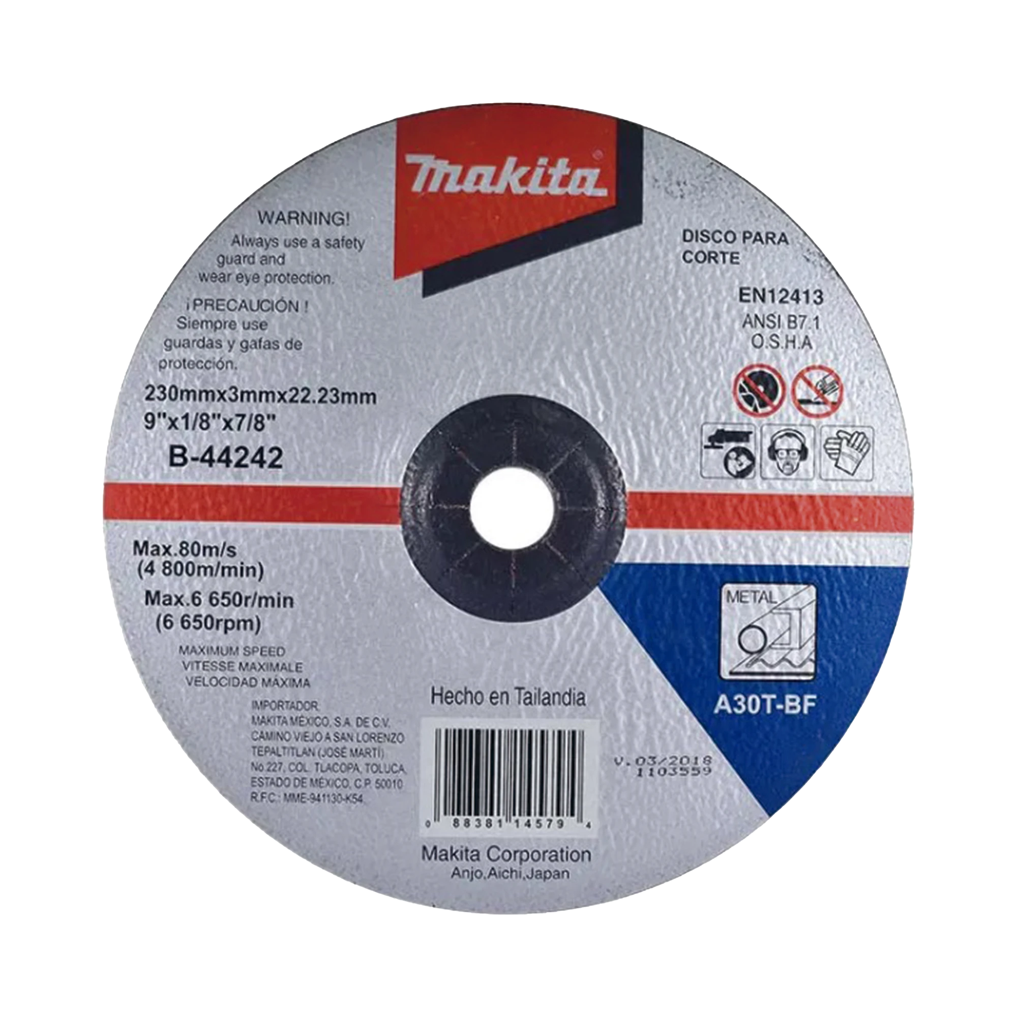 DISCO DE CORTE PARA METAL DE 9"-Herramientas-MAKITA-Bsai Seguridad & Controles