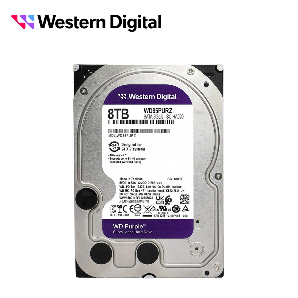 DISCO DURO DD 8TB SATA WD PURPLE WD85PURZ SATA 3.5 5640 RPM 256MB CACHE OPTIMIZADO PARA VIDEOVIGILANCICOMPATIBLE CON DVR Y NVR DE CUALQUIER MARCA-Discos Duros-WESTERN DIGITAL-Bsai Seguridad & Controles