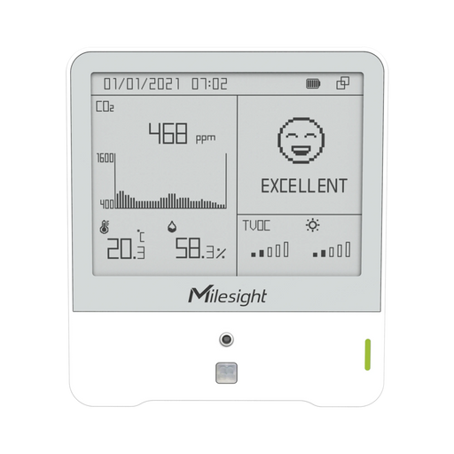 DISPLAY LORAWAN CON SENSOR DE TEMPERATURA, HUMEDAD Y CALIDAD DEL AIRE-LoRa-MILESIGHT-Bsai Seguridad & Controles