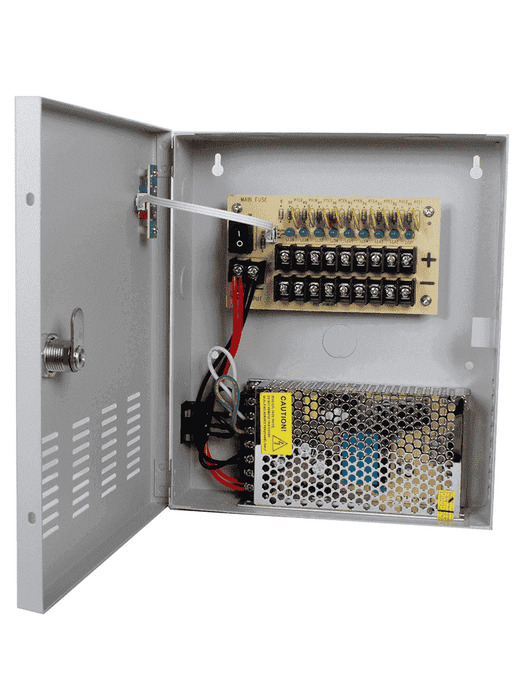 FUENTE DE PODER REGULADA 12V 10 AMP/DISTRIBUIDOR 9 CAMARAS-Fuentes con Distribuidor-SAXXON-TVN400025-Bsai Seguridad & Controles