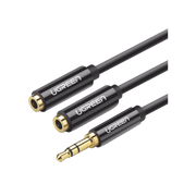 DIVISOR DE AUDIO DE UNA TERMINAL 3.5MM MACHO A DOS TERMINALES 3.5MM HEMBRA, 25CM DE LONGITUD-Megafonia y Audioevacuacion-UGREEN-Bsai Seguridad & Controles