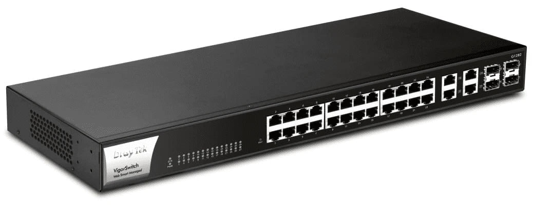 DRAYTEK VIGORSWITCH G1282 - SWITCH GIGABIT ETHERNET ADMINISTRABLE WEB SMART/ 24 PUERTOS GIGABIT ETHERNET/ 4 PUERTOS COMBO SFP & RJ45/-Switches-DRAYTEK-Bsai Seguridad & Controles